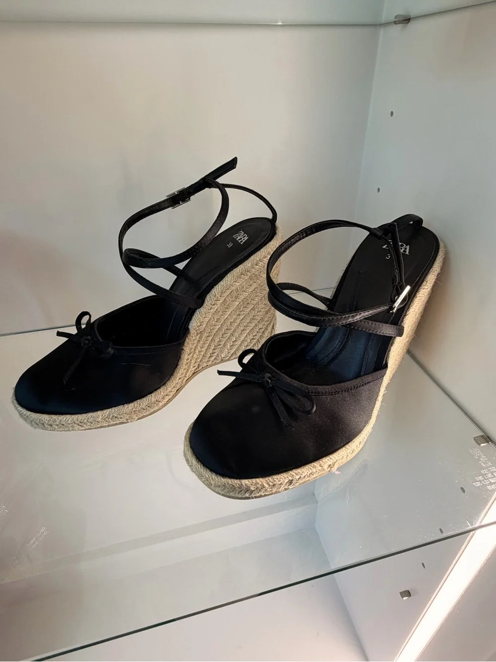 Zara Black Espadrille Wedge Sandals with Ankle Straps